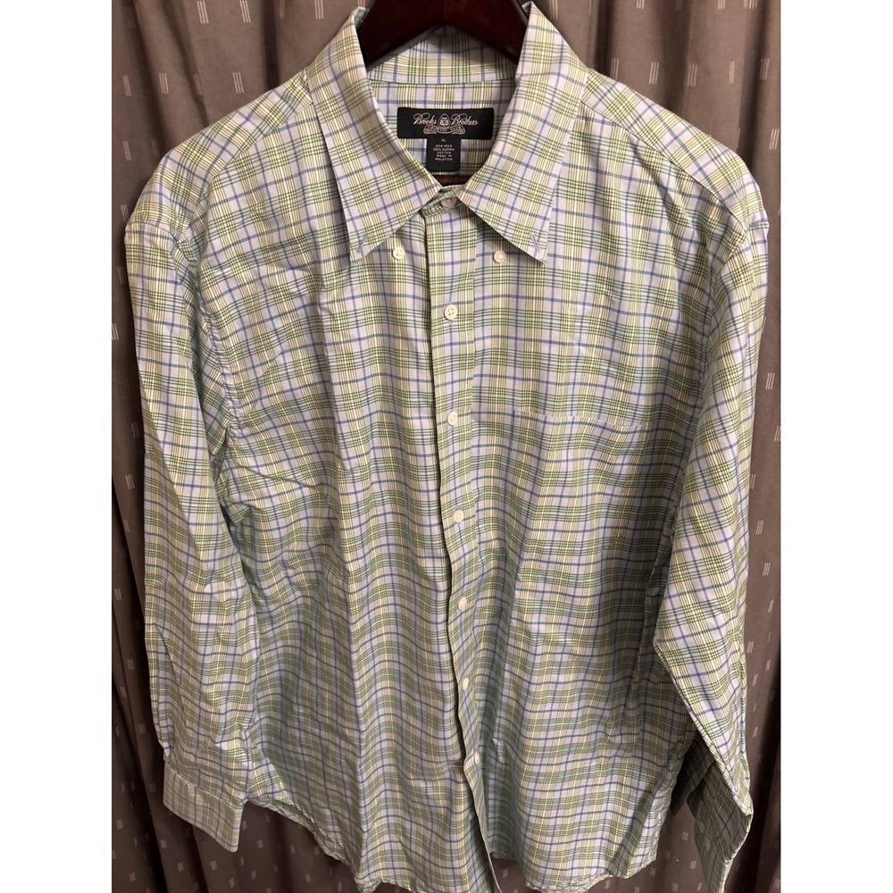 Brooks Brothers Country Club Mens XL Non-Iron Supima Cotton Plaid Shirt Green